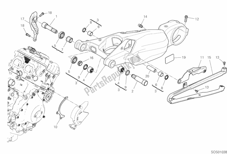 Todas as partes de Braço Oscilante Traseiro do Ducati Streetfighter V4 S USA 1103 2020
